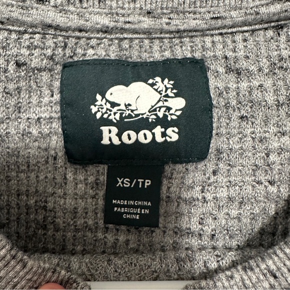Roots Heathered Grey Organic Cotton Henley Long Sleeve T-shirt Size Extra Small - Picture 11 of 12